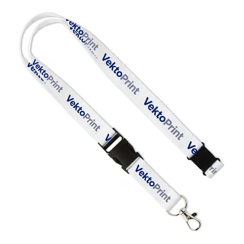 Tour de cou 20 mm polyester — boucle détachable + clip de sécurité