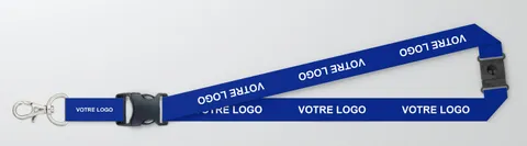 Tour de cou 25 mm polyester — boucle détachable + clip de sécurité