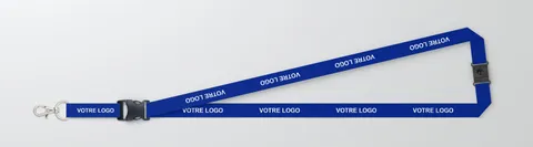 Tour de cou 15 mm polyester — boucle détachable + clip de sécurité