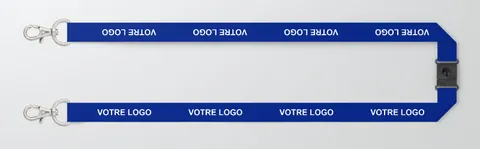 Tour de cou 20 mm polyester — double mousqueton + clip de sécurité